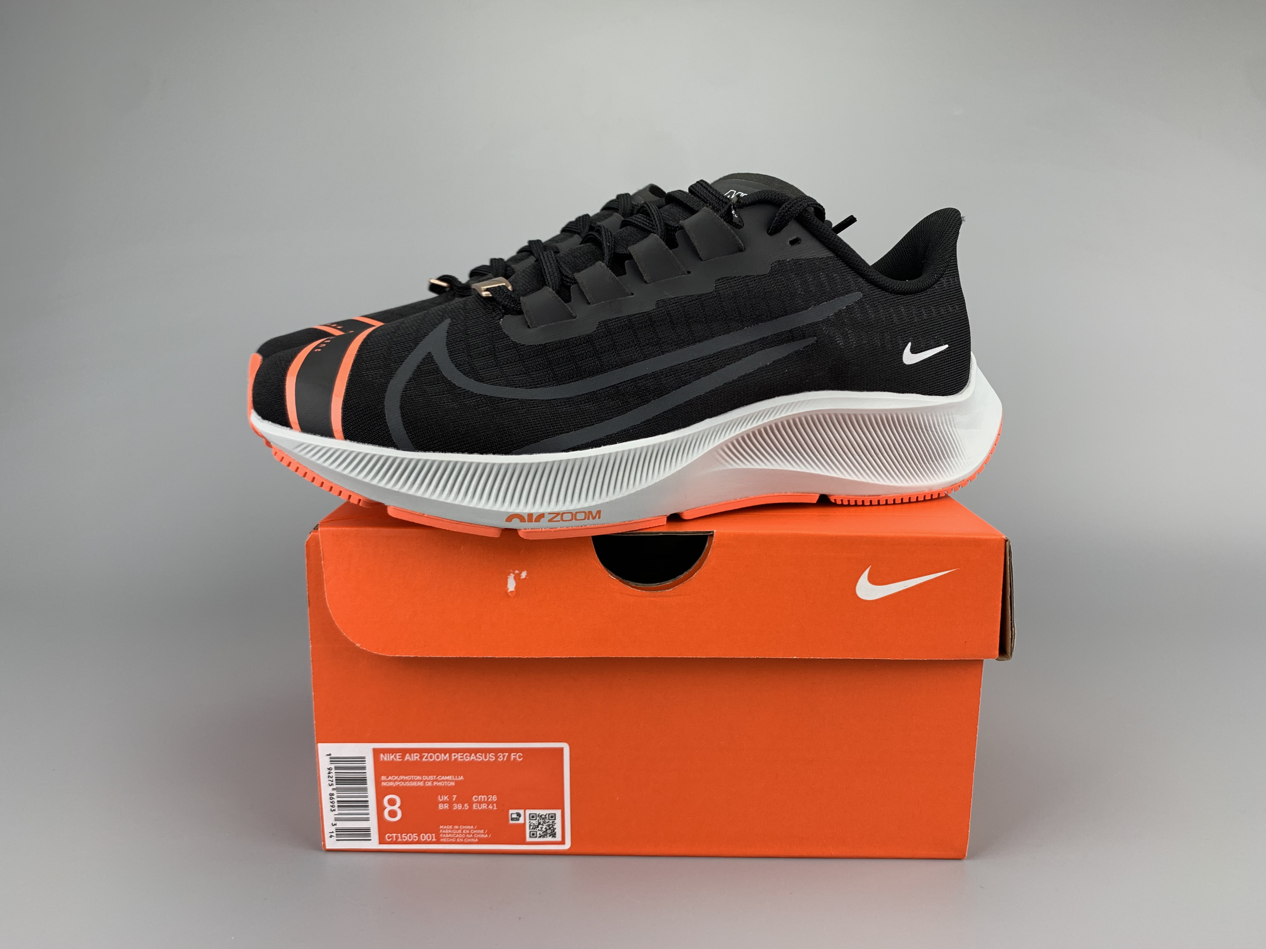 Men Nike Zoom Pegasus 37 Black White Orange Running Shoes